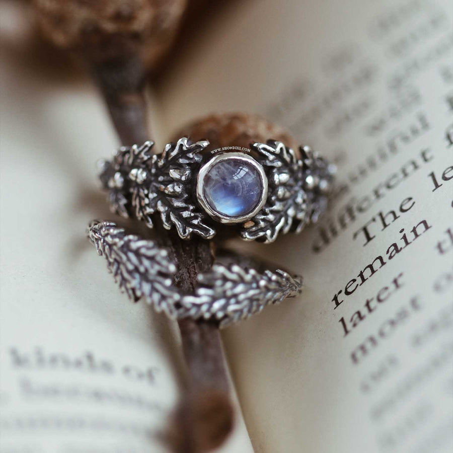 Sterling Silver Rainbow Moonstone Stacking Ring by UK based witchy and nature inspired jewellery business Shop Dixi