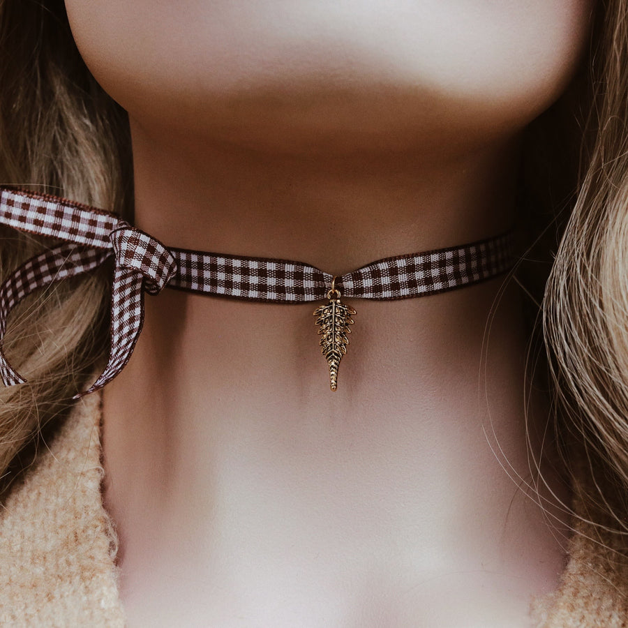 Cocoa & Fern Gingham Choker & Ear Studs Set