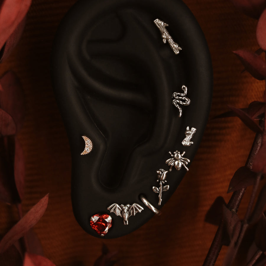 Gothic Bat & Rose Studs Set