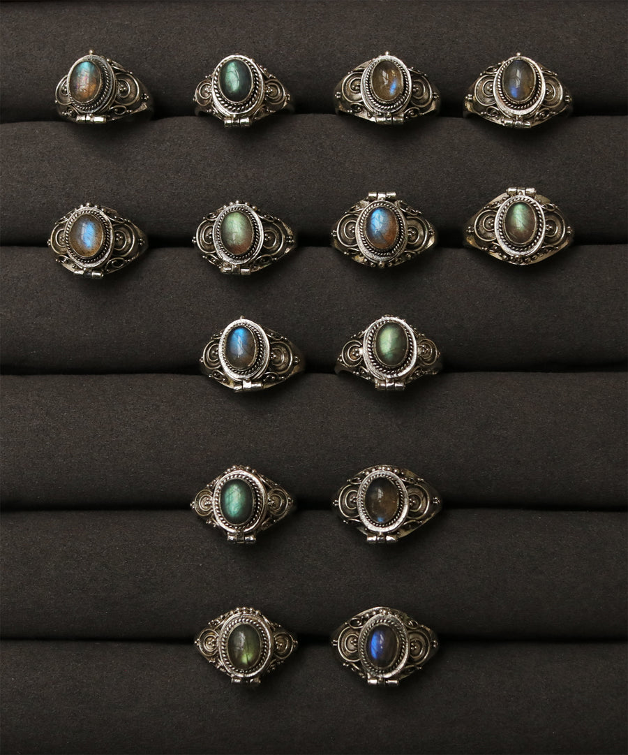 Elder Labradorite Poison Box Ring