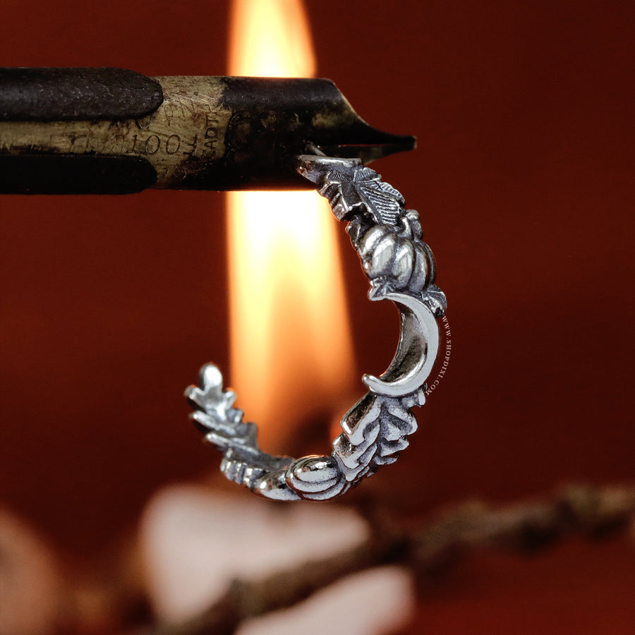 Crescent Moon, Pumpkin, Oak & Maple Leaf Sterling Silver Autumnal Earring Hoops