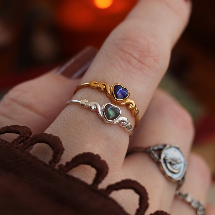 Mystic Heart Mood Stone Gold Ring