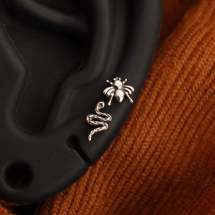 Gothic Snake & Spider Studs Set