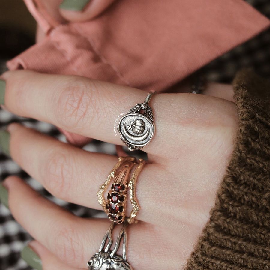 Cosy Autumnal Sterling Silver Pumpkin Ring for Fall Lovers