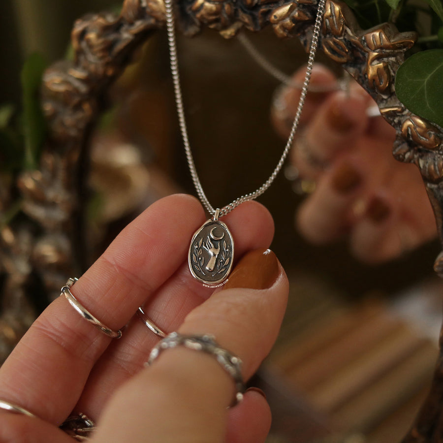 Witchy Crescent Moon Sterling Silver Necklace