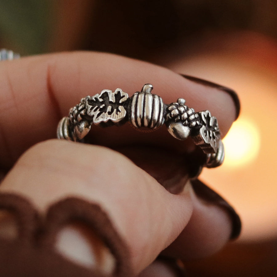 Autumn Is Calling Pumpkin & Acorn Boho Wreath Ring