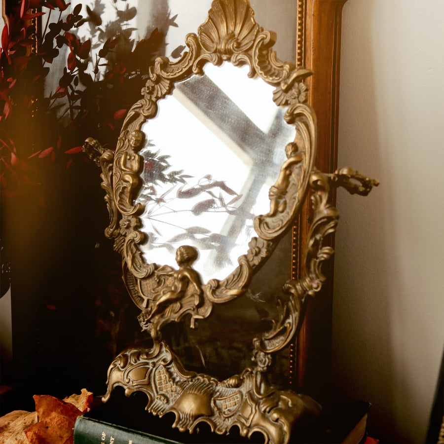 Antique | Brass Swivel Cherub Mirror