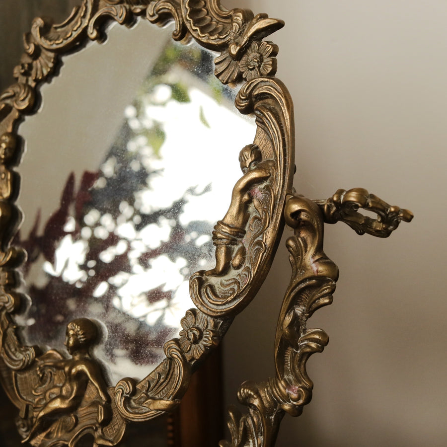 Antique | Brass Swivel Cherub Mirror