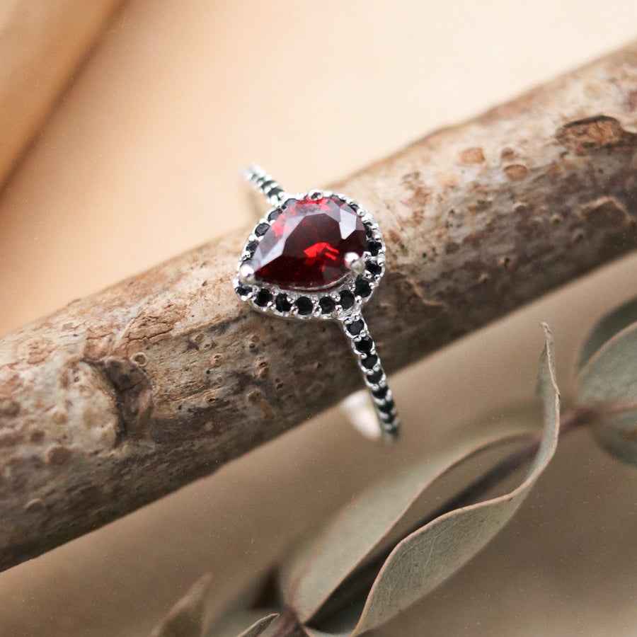 Ice Gems Sterling Silver Created Ruby Red and Heart Ring